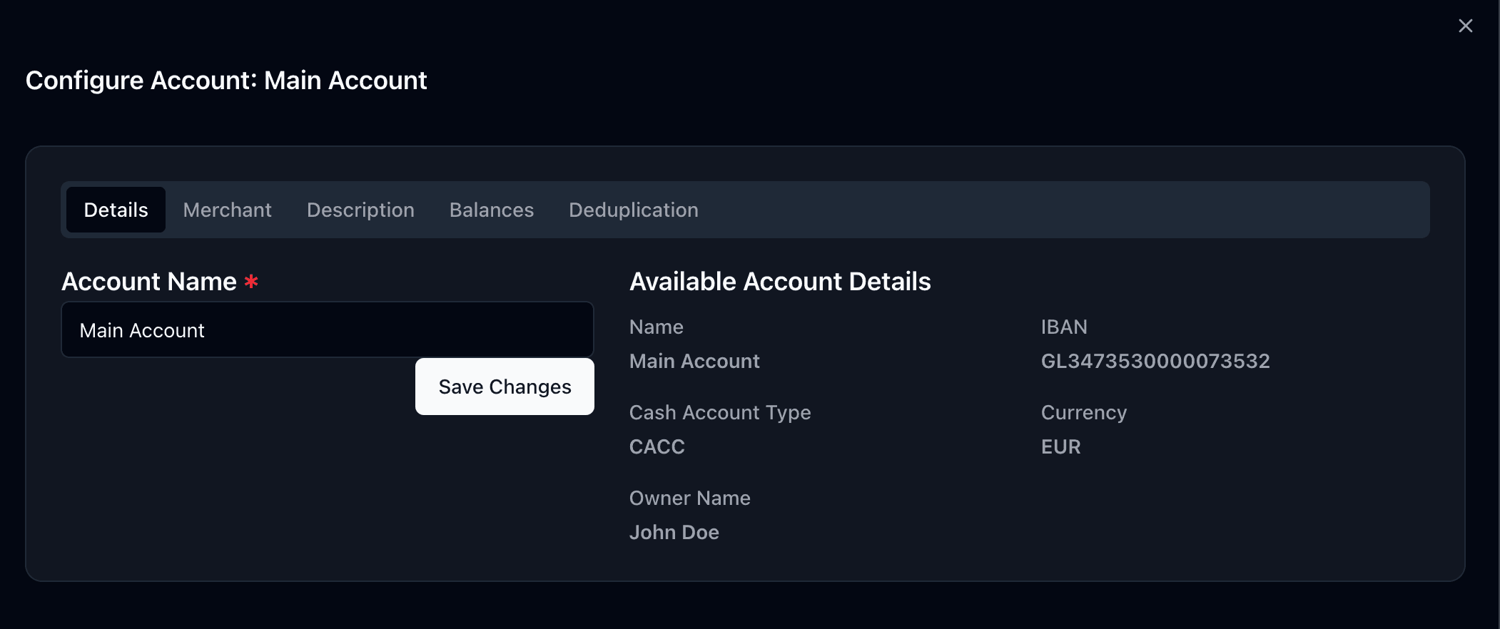 Account name settings showing the editable name field